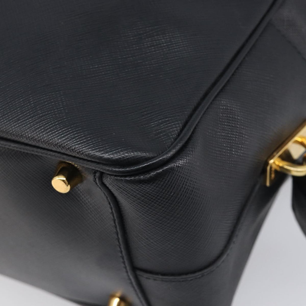 PRADA Hand Bag Saffiano leather Black Gold Auth 208042A
