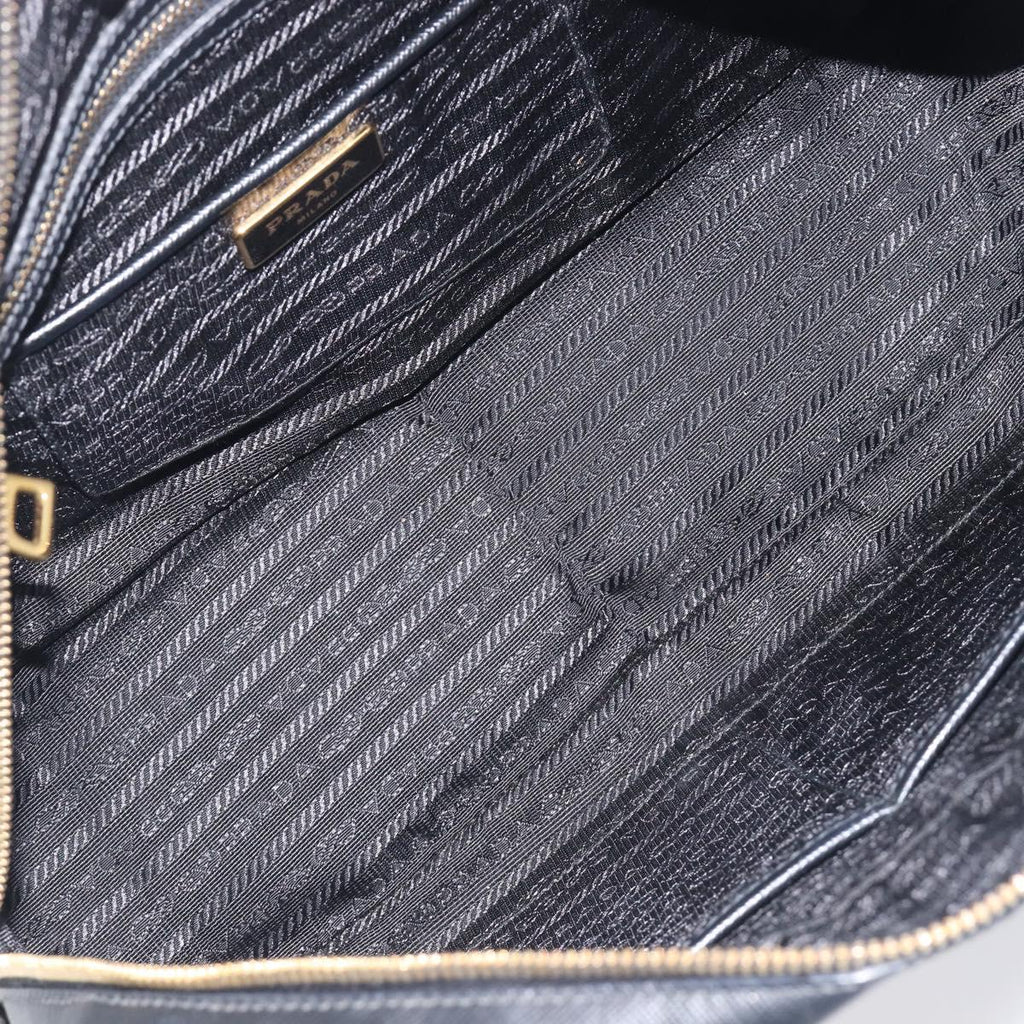 PRADA Hand Bag Saffiano leather Black Gold Auth 208042A