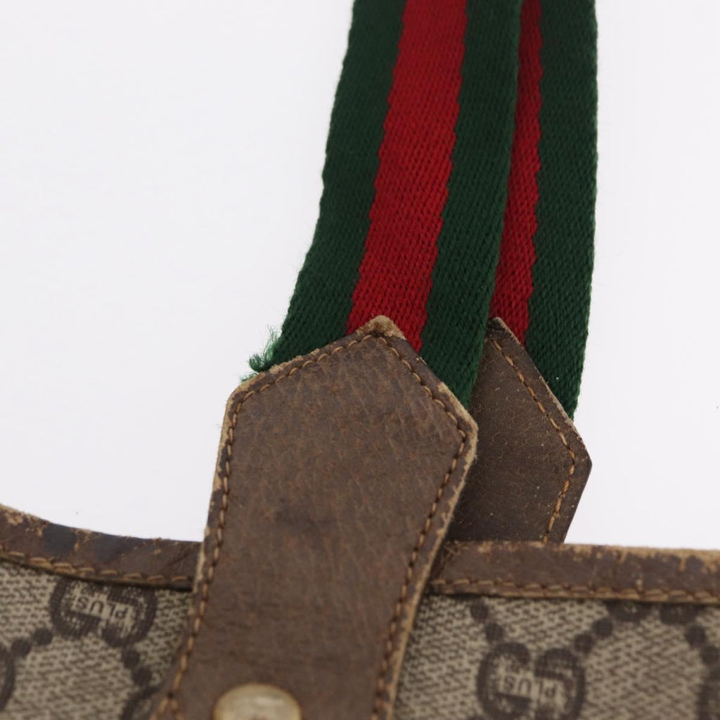 GUCCI PLUS Web Sherry Line Tote Bag PVC Beige Gold Tone Auth 208066