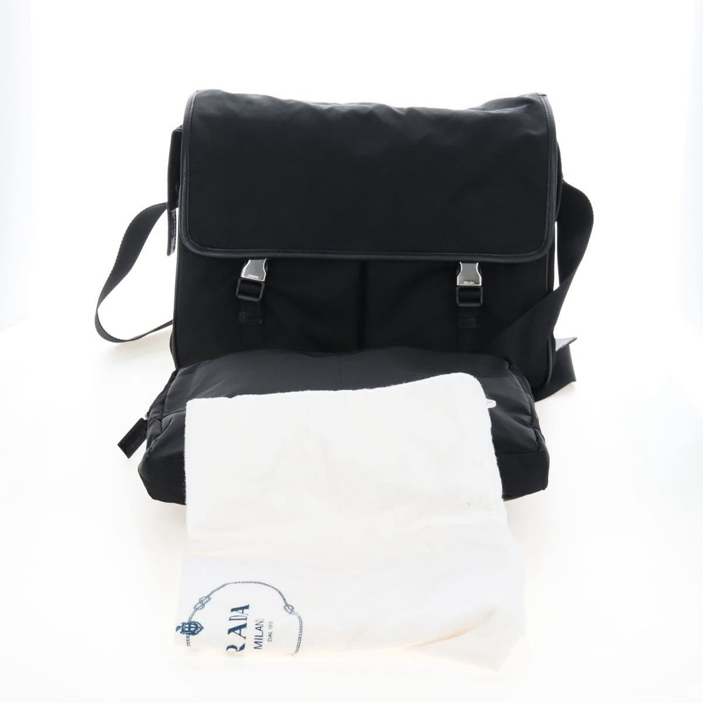PRADA Shoulder Bag Nylon Black Silver Auth 208092V