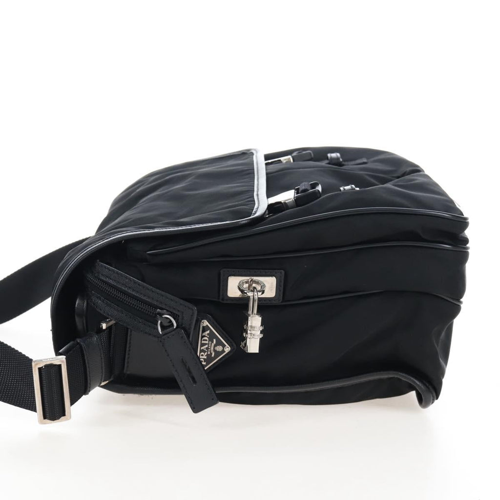 PRADA Shoulder Bag Nylon Black Silver Auth 208092V