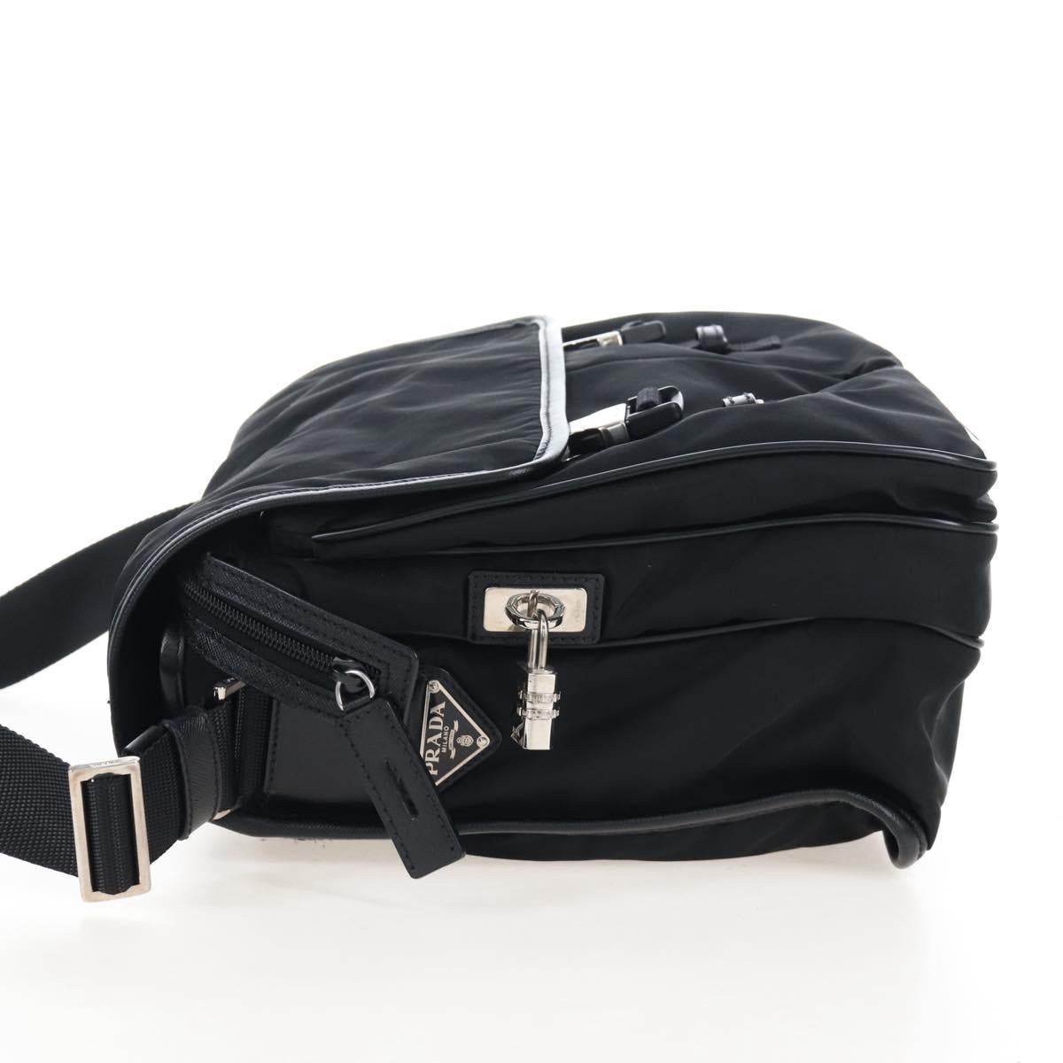 PRADA Shoulder Bag Nylon Black Silver Auth 208092V