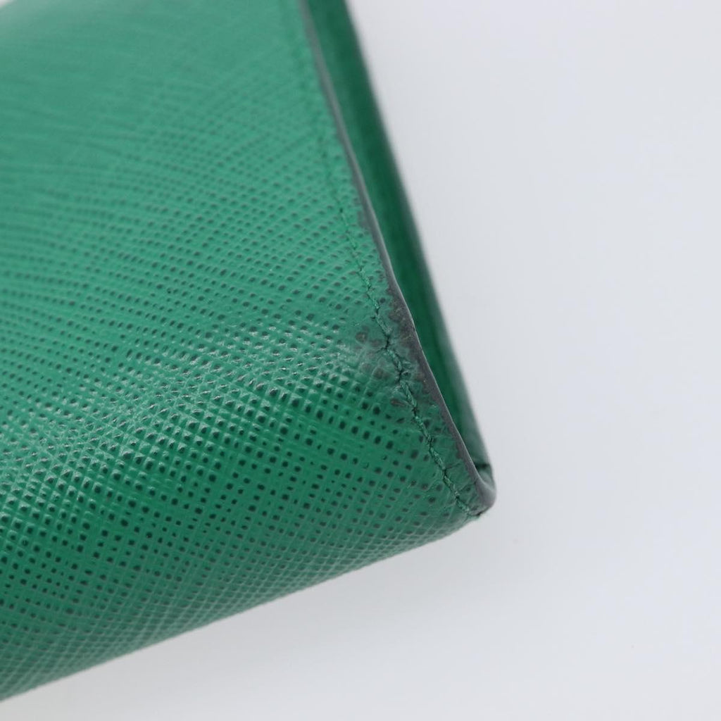 PRADA Compact Wallet Saffiano leather Green Gold Tone Auth 208099V