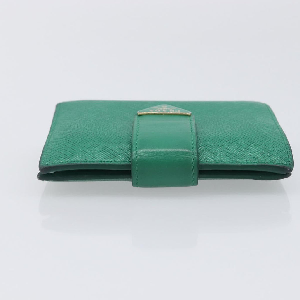 PRADA Compact Wallet Saffiano leather Green Gold Tone Auth 208099V