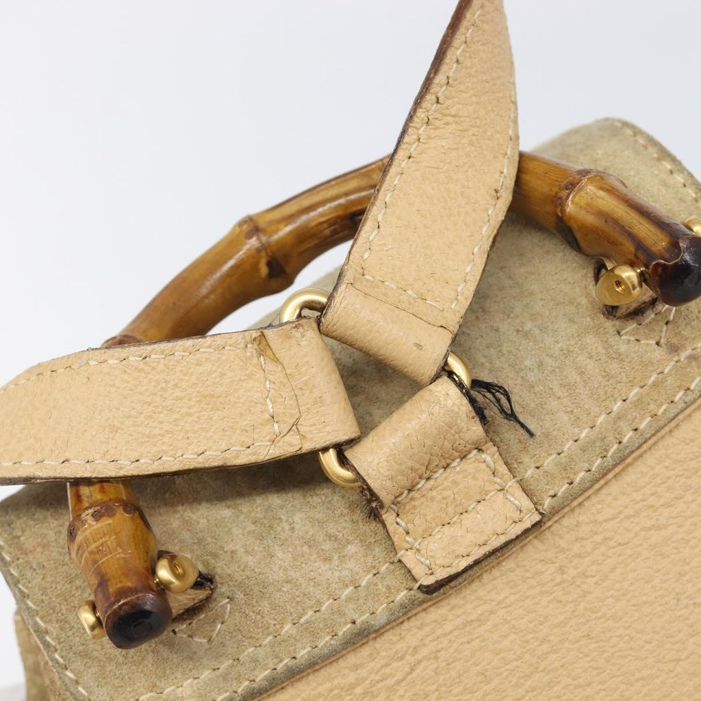 GUCCI Backpack Suede Beige Gold Tone 003 2058 0030 Auth 208114