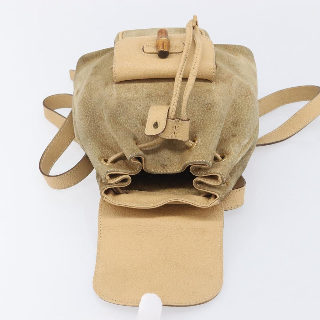 GUCCI Backpack Suede Beige Gold Tone 003 2058 0030 Auth 208114