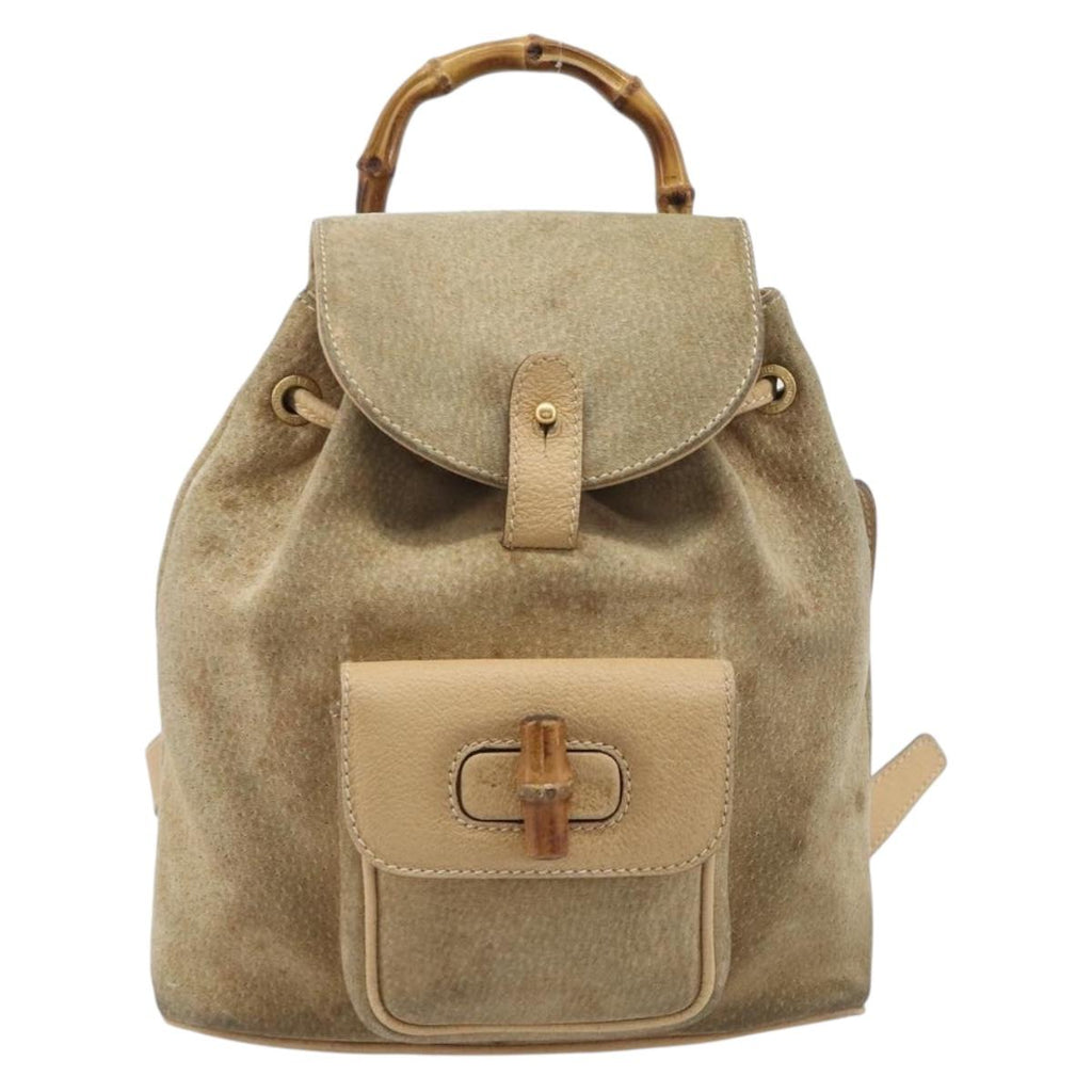 GUCCI Backpack Suede Beige Gold Tone 003 2058 0030 Auth 208114