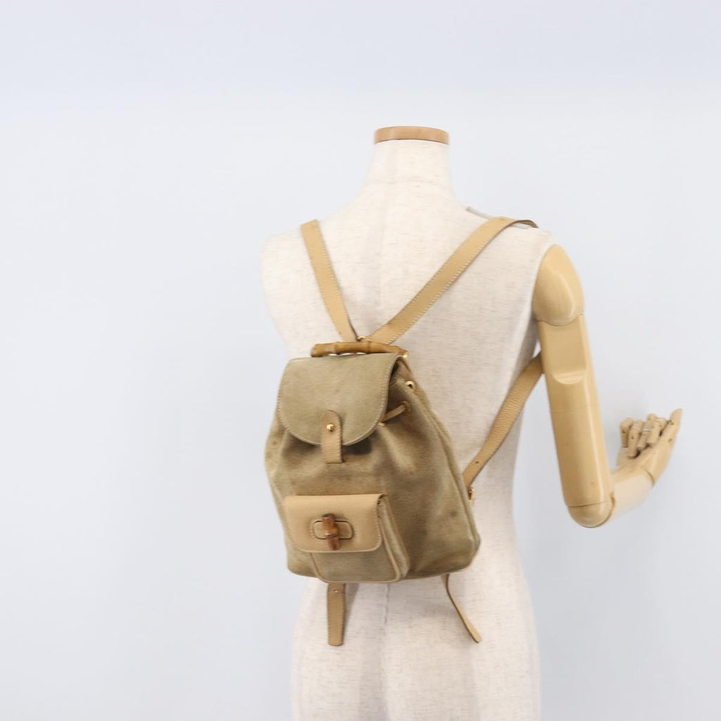 GUCCI Backpack Suede Beige Gold Tone 003 2058 0030 Auth 208114