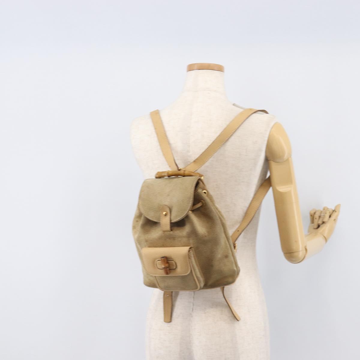 GUCCI Backpack Suede Beige Gold Tone 003 2058 0030 Auth 208114