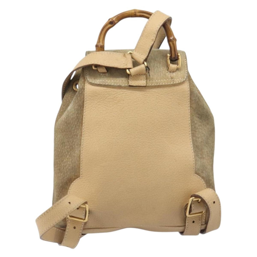 GUCCI Backpack Suede Beige Gold Tone 003 2058 0030 Auth 208114