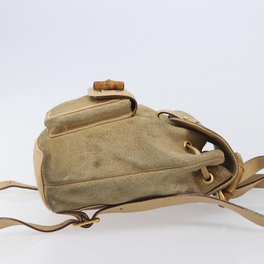 GUCCI Backpack Suede Beige Gold Tone 003 2058 0030 Auth 208114