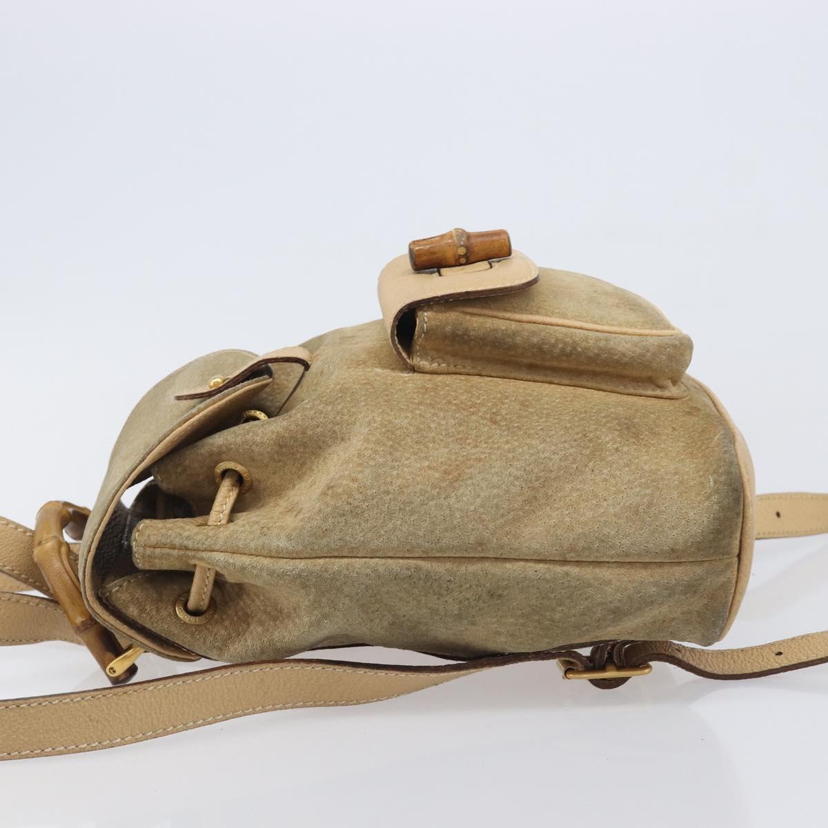 GUCCI Backpack Suede Beige Gold Tone 003 2058 0030 Auth 208114