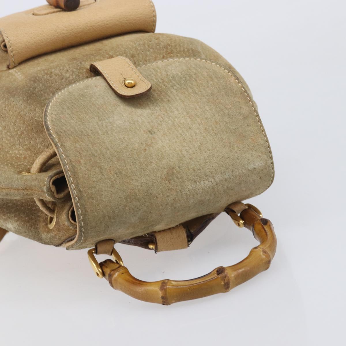 GUCCI Backpack Suede Beige Gold Tone 003 2058 0030 Auth 208114