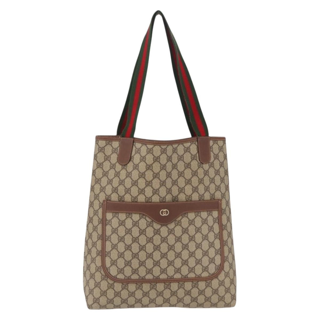 GUCCI GG Supreme Web Sherry Line Tote Bag PVC Beige 002 123 6487 Auth 208122A