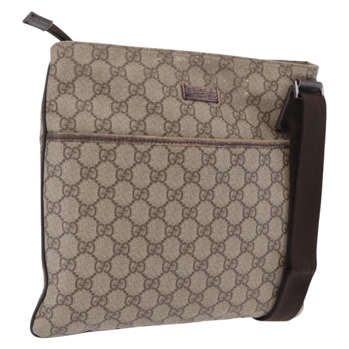 GUCCI GG Supreme Shoulder Bag PVC Beige Silver 141626 Auth 208159