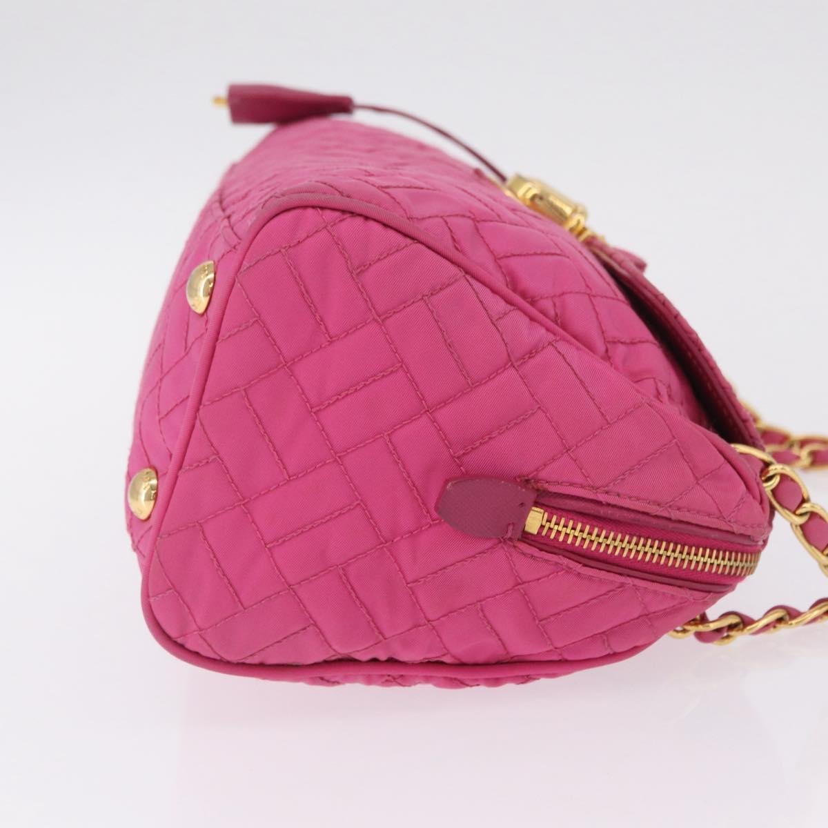 PRADA Chain Shoulder Bag Nylon Pink Gold Auth 208300A