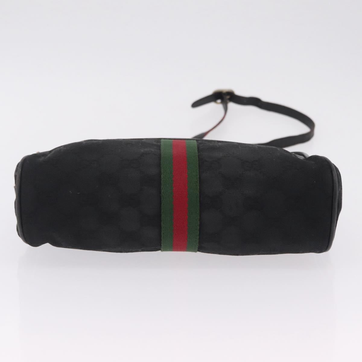 GUCCI GG Canvas Web Sherry Line Shoulder Bag Black Gold Auth 208373
