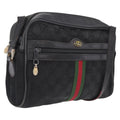 GUCCI GG Canvas Web Sherry Line Shoulder Bag Black Gold Auth 208373