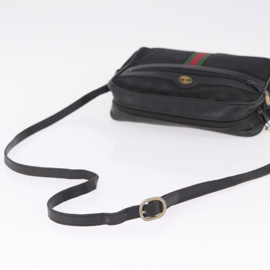GUCCI GG Canvas Web Sherry Line Shoulder Bag Black Gold Auth 208373