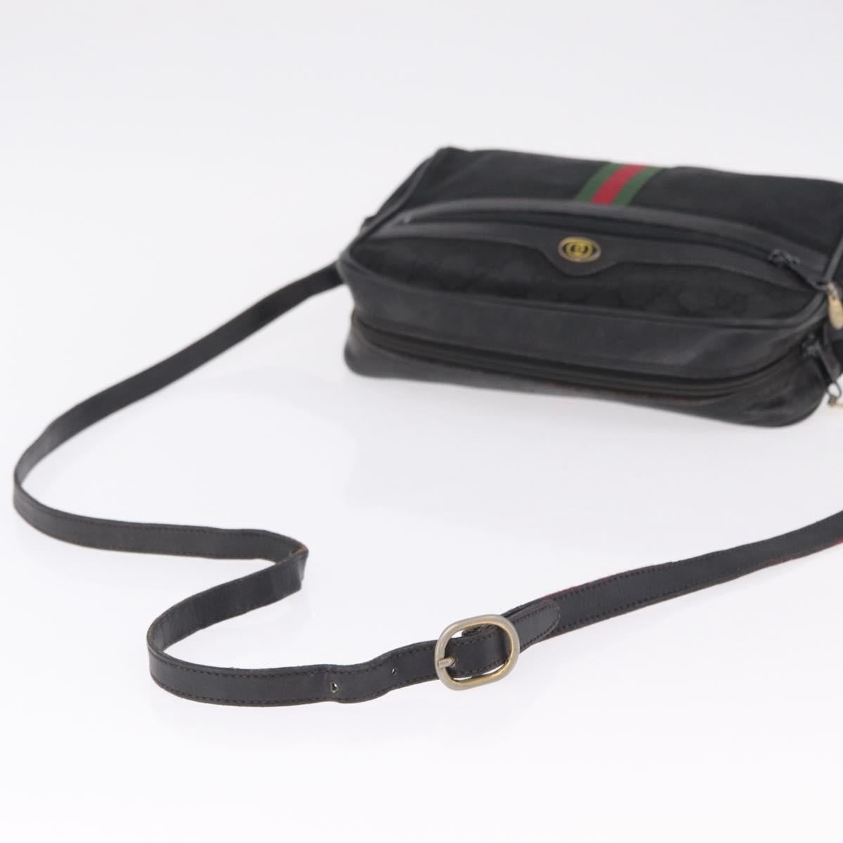 GUCCI GG Canvas Web Sherry Line Shoulder Bag Black Gold Auth 208373