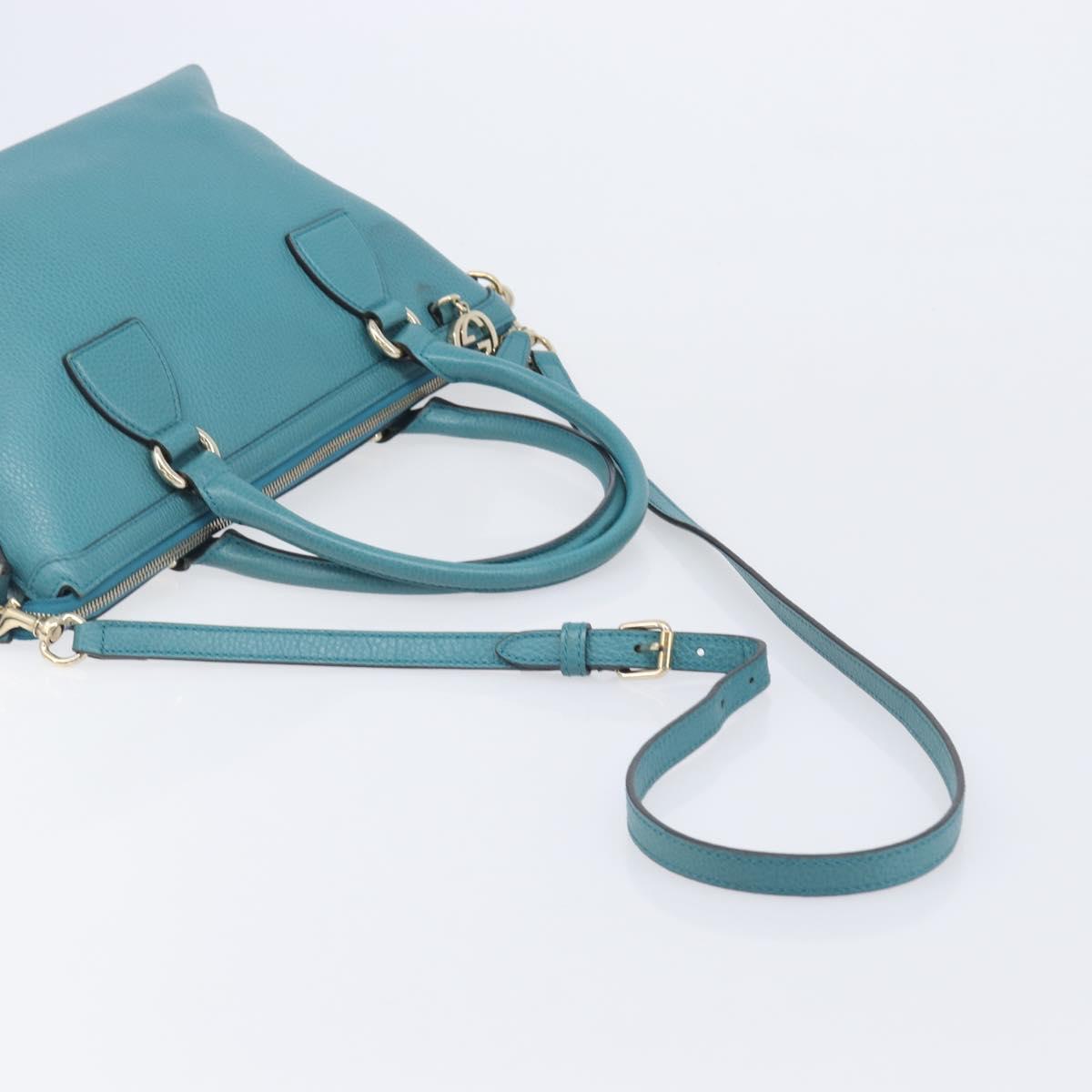 GUCCI Hand Bag Leather 2way Blue Gold 449659 Auth 208598A