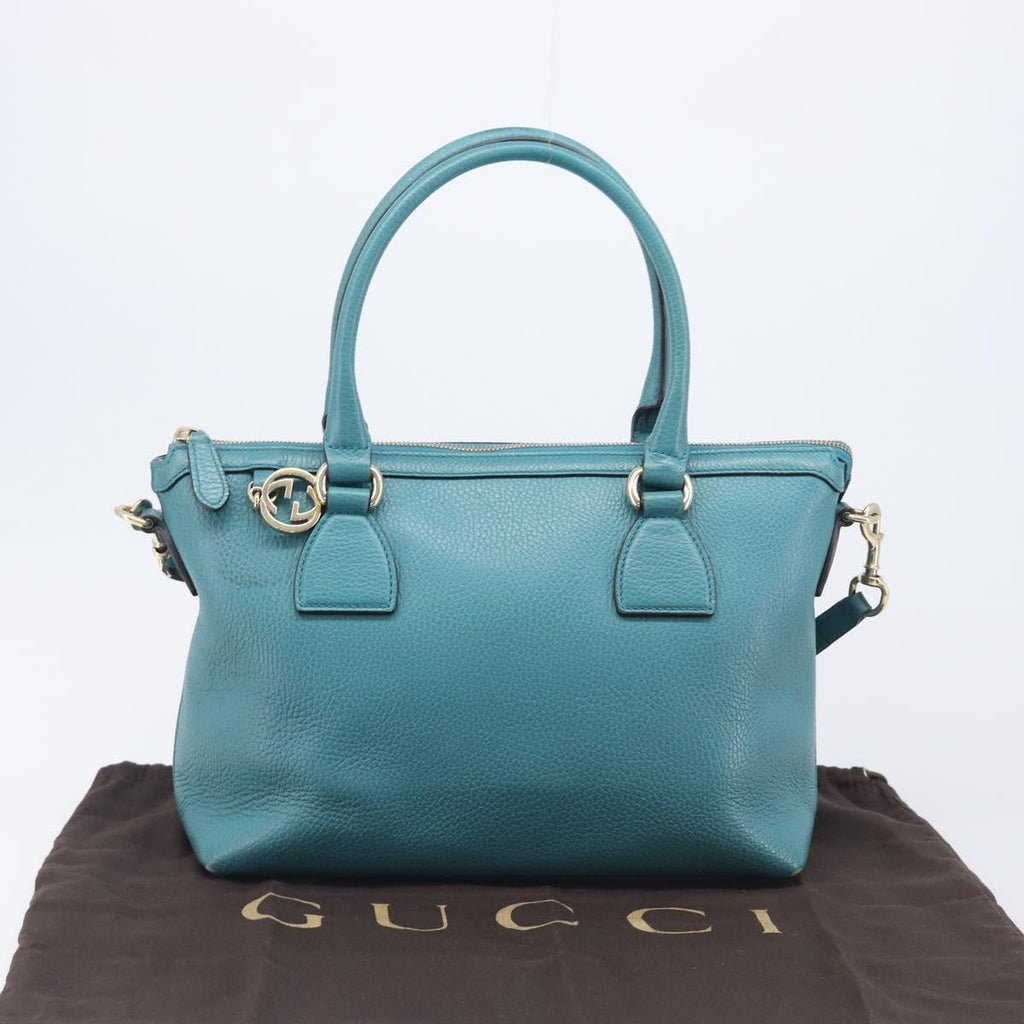 GUCCI Hand Bag Leather 2way Blue Gold 449659 Auth 208598A