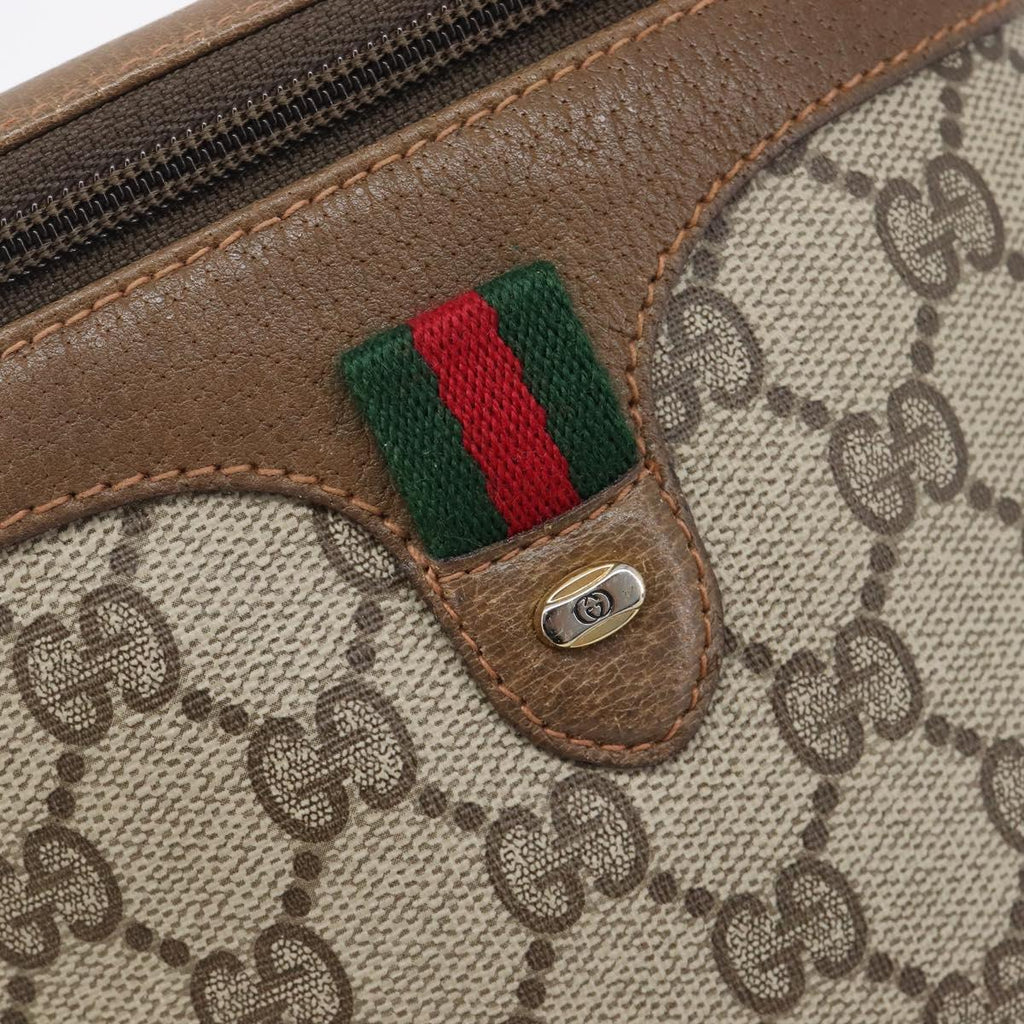 GUCCI GG Supreme Web Sherry Line Shoulder Bag PVC Beige 904 02 070 Auth 208628