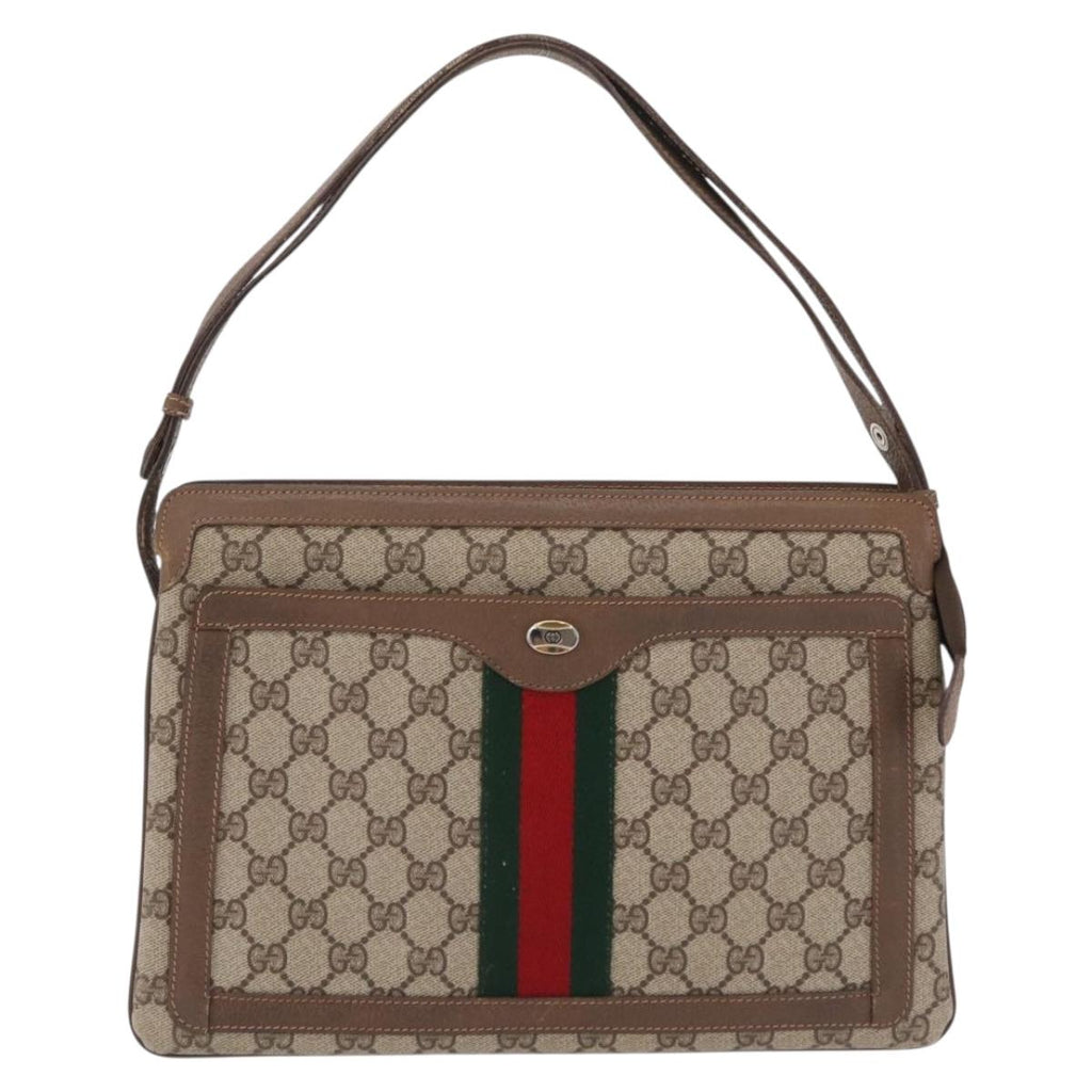 GUCCI GG Supreme Web Sherry Line Shoulder Bag PVC Beige 14 02 013 Auth 208657