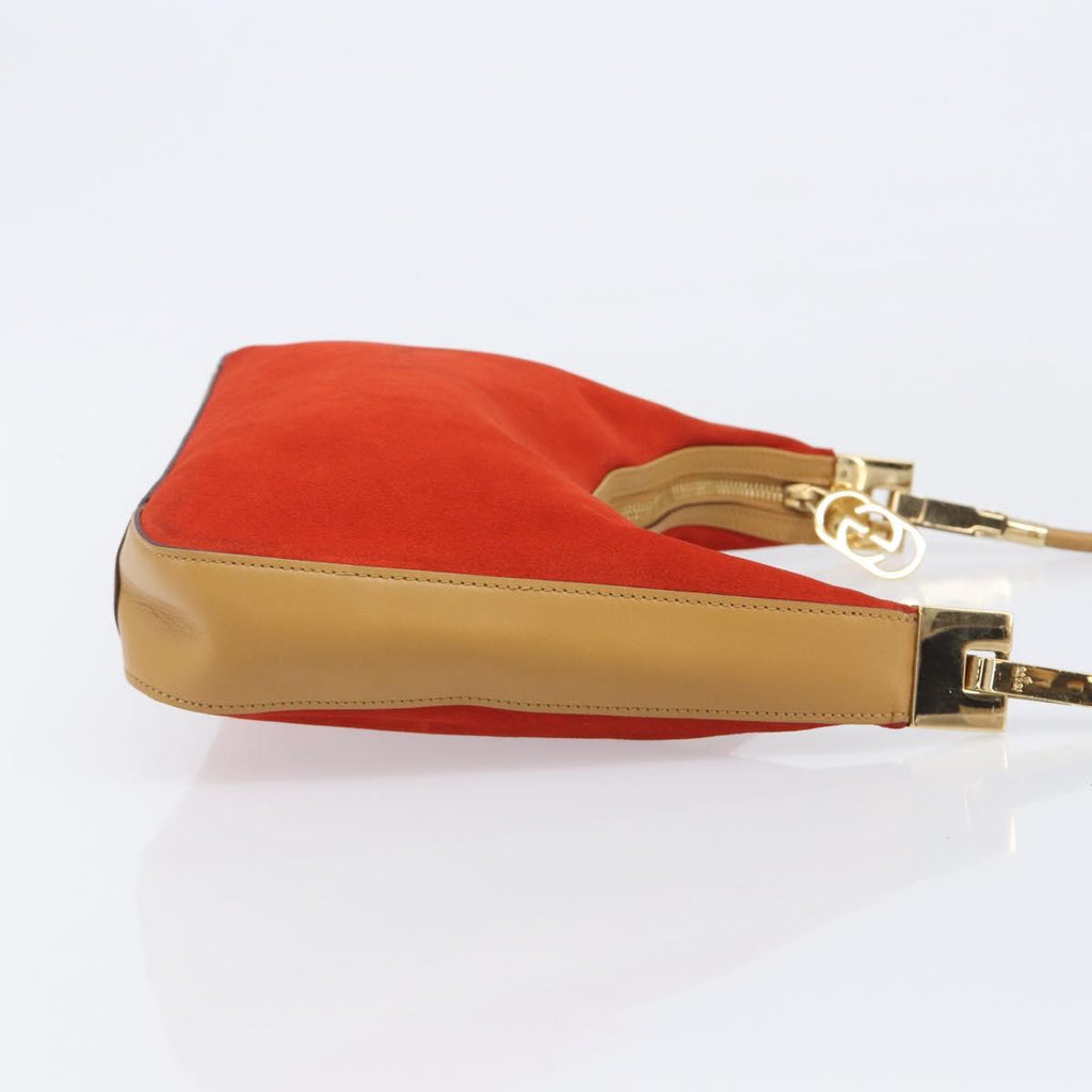 GUCCI Shoulder Bag Suede Red Gold 001 3812 Auth 208709V