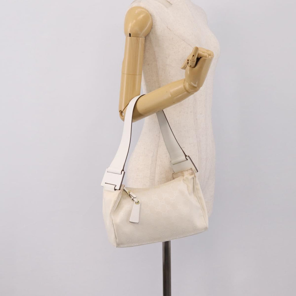 GUCCI Shoulder Bag GG Canvas White Gold 92699 Auth 208744A