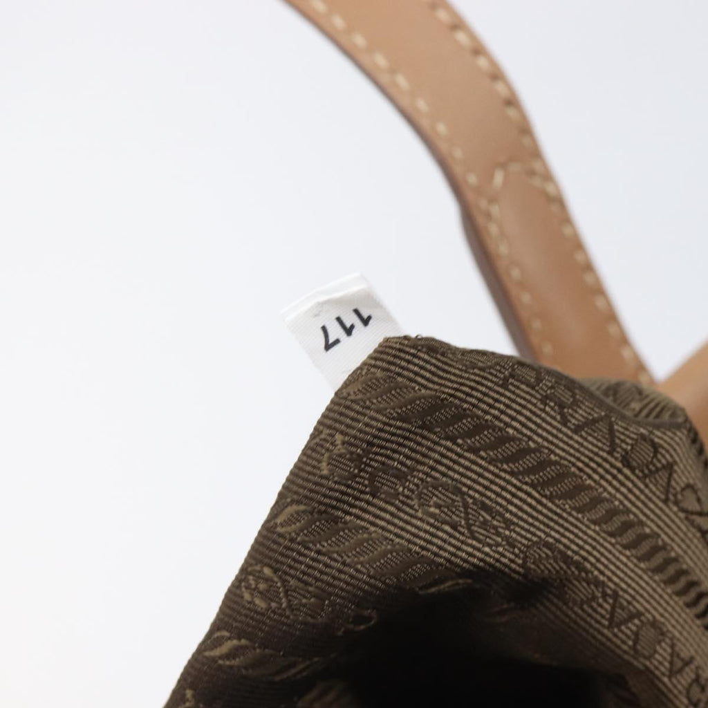 PRADA Tote Bag Leather Beige Silver Auth 208753V