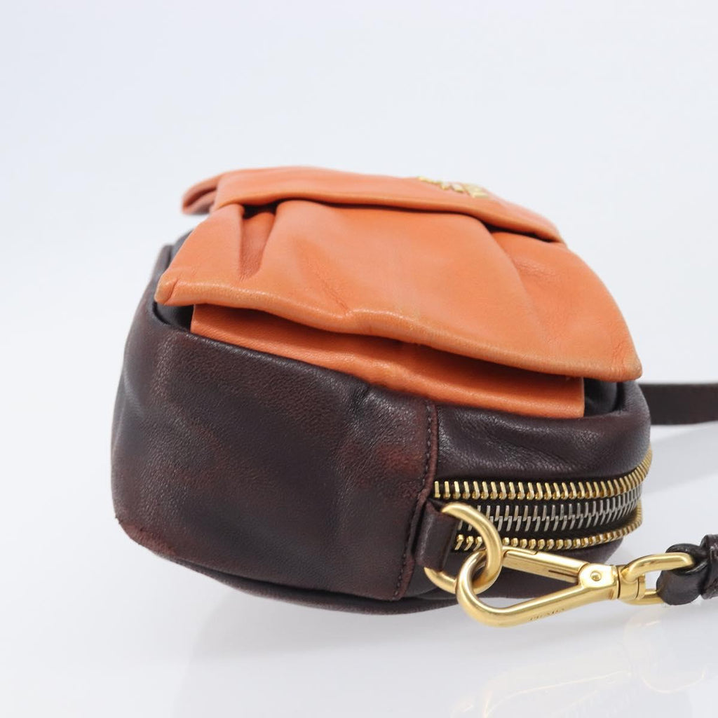 PRADA Shoulder Bag Leather Brown Gold Auth 208810