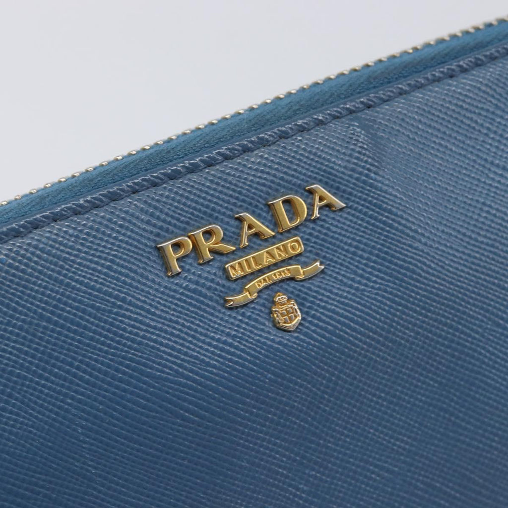 PRADA Long Wallet Safiano Leather Blue Gold Auth 208819A