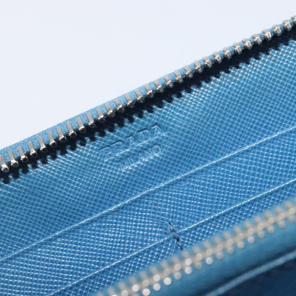 PRADA Long Wallet Safiano Leather Blue Gold Auth 208819A