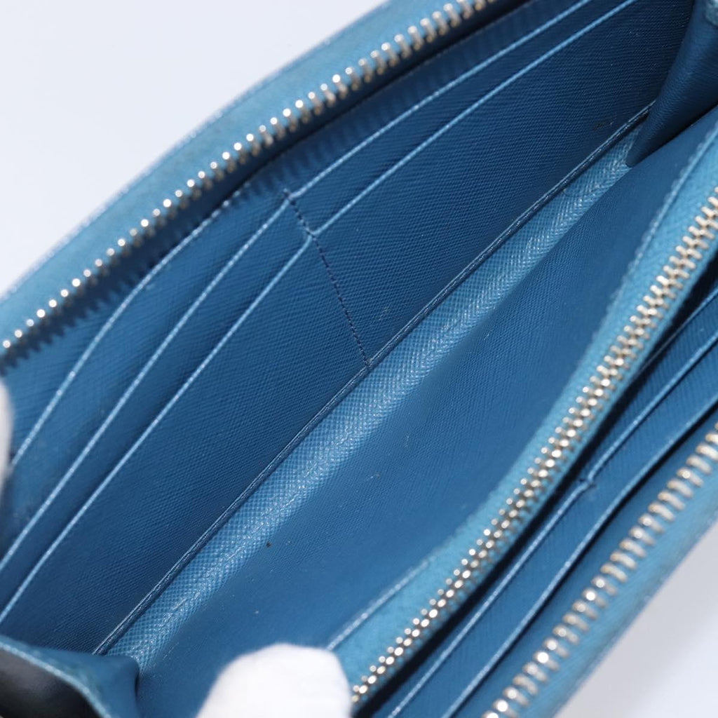 PRADA Long Wallet Safiano Leather Blue Gold Auth 208819A