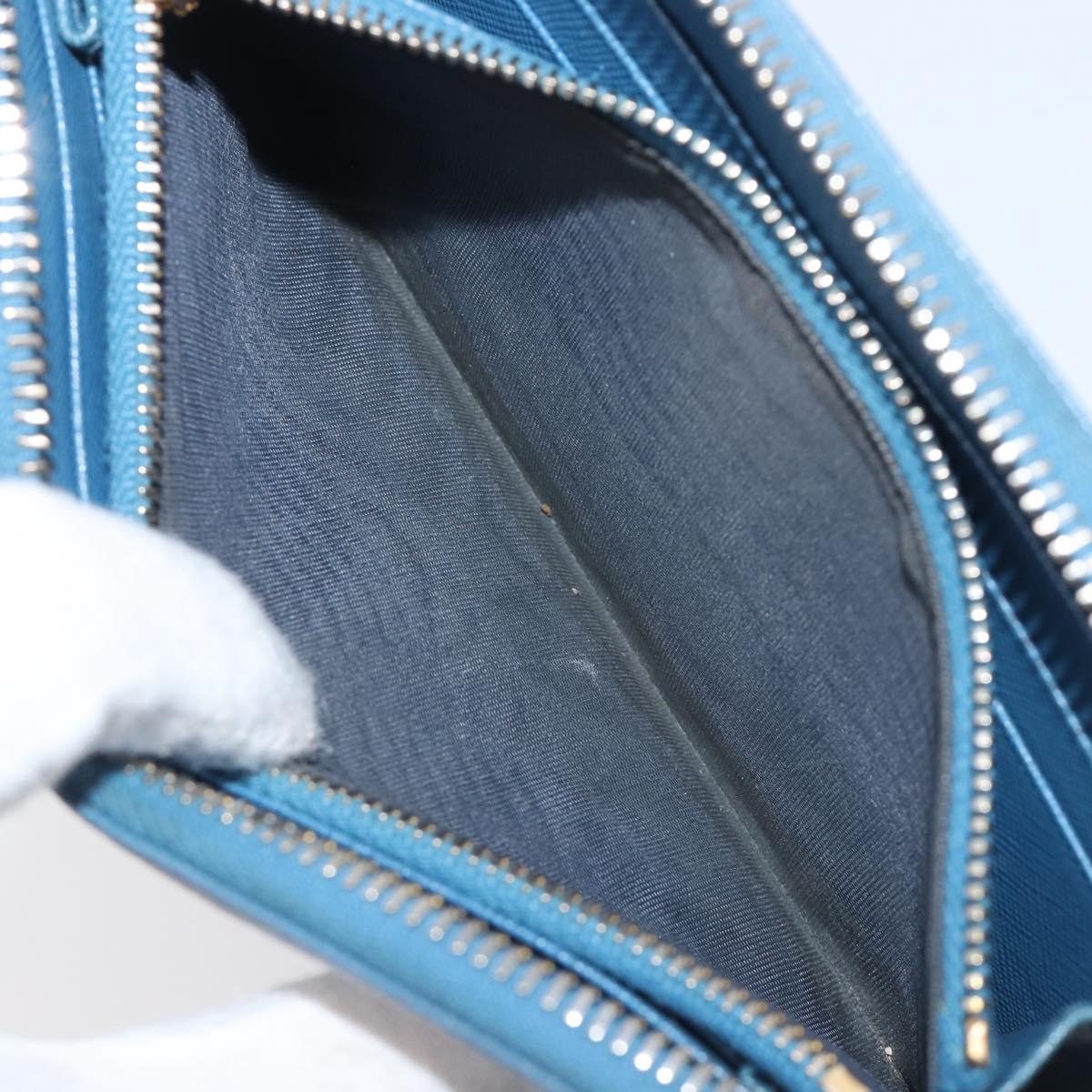 PRADA Long Wallet Safiano Leather Blue Gold Auth 208819A