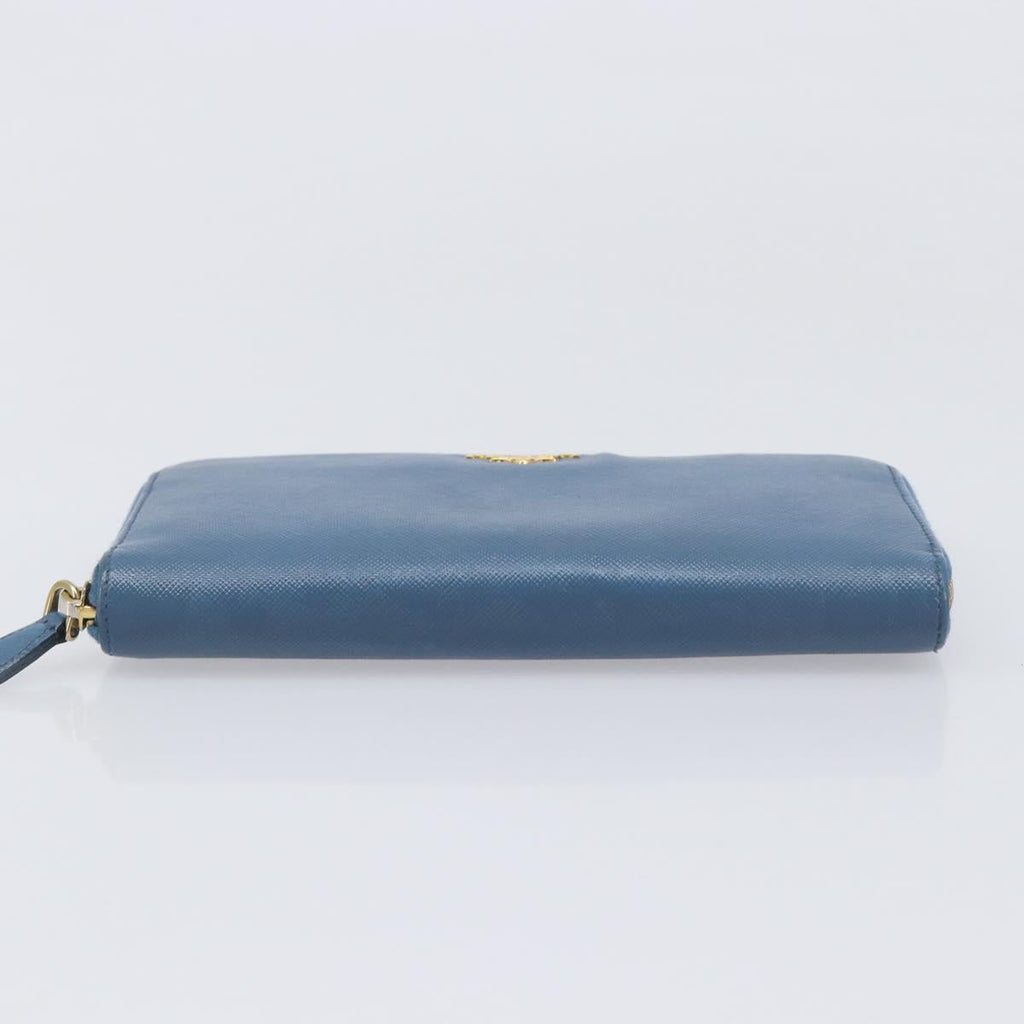 PRADA Long Wallet Safiano Leather Blue Gold Auth 208819A
