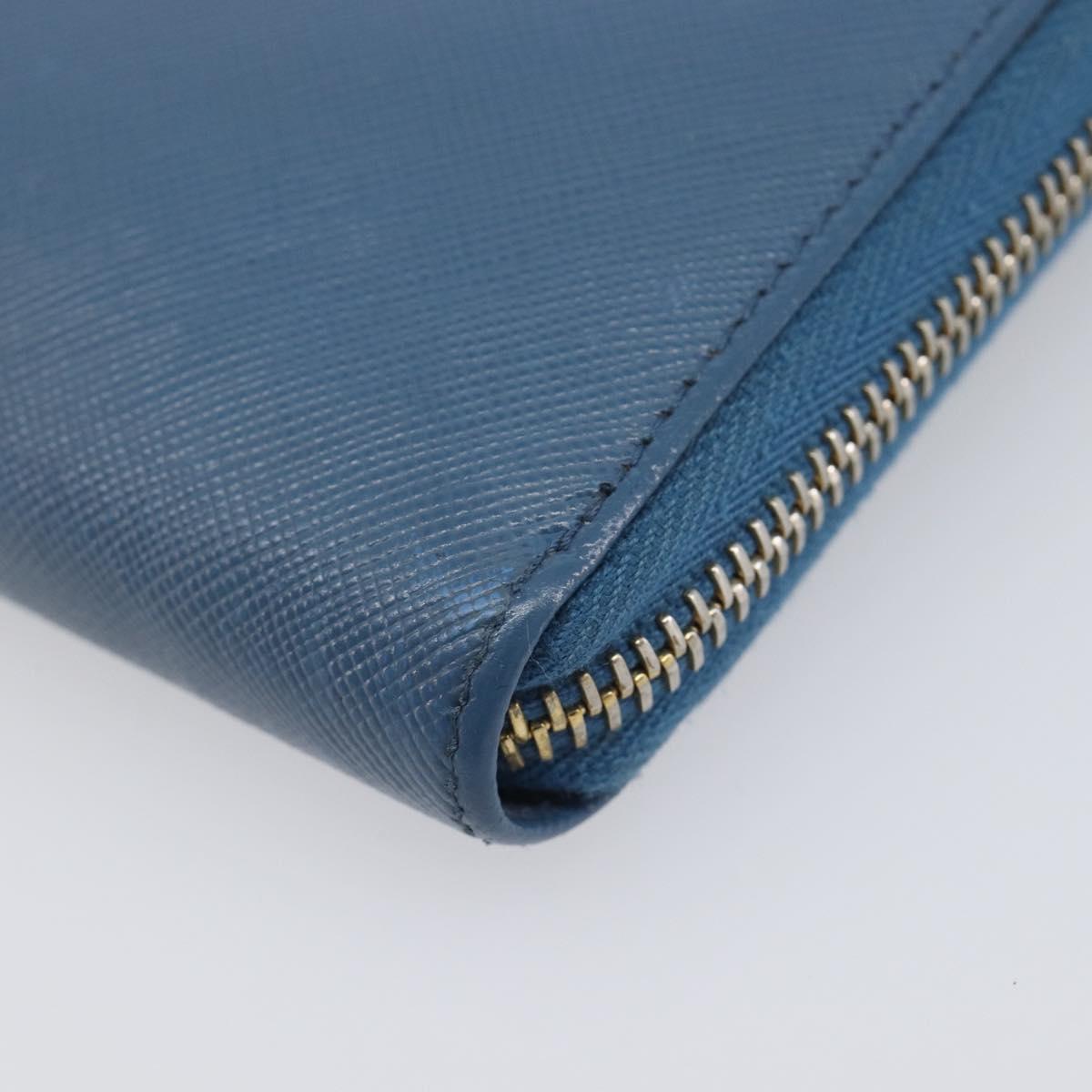 PRADA Long Wallet Safiano Leather Blue Gold Auth 208819A