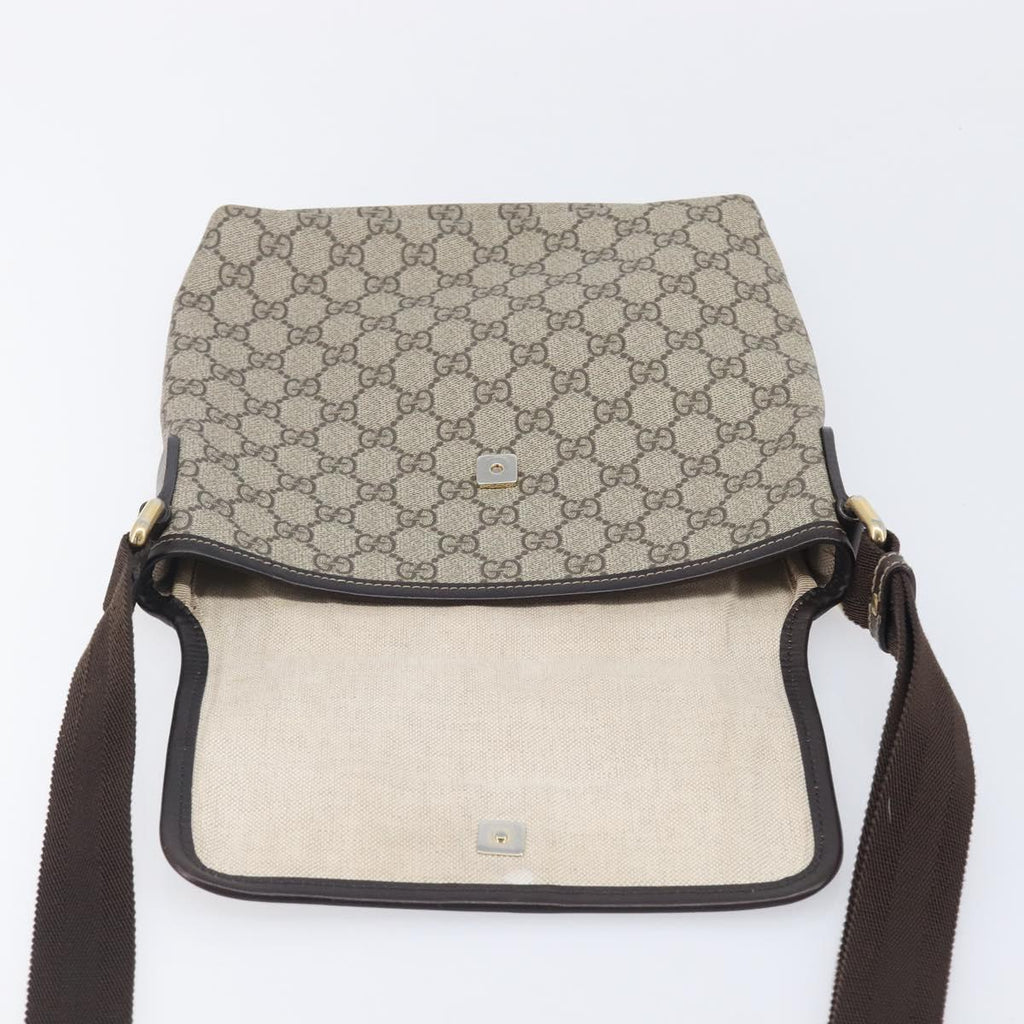 GUCCI GG Supreme Shoulder Bag PVC Brown Gold Tone 223666 Auth 209141
