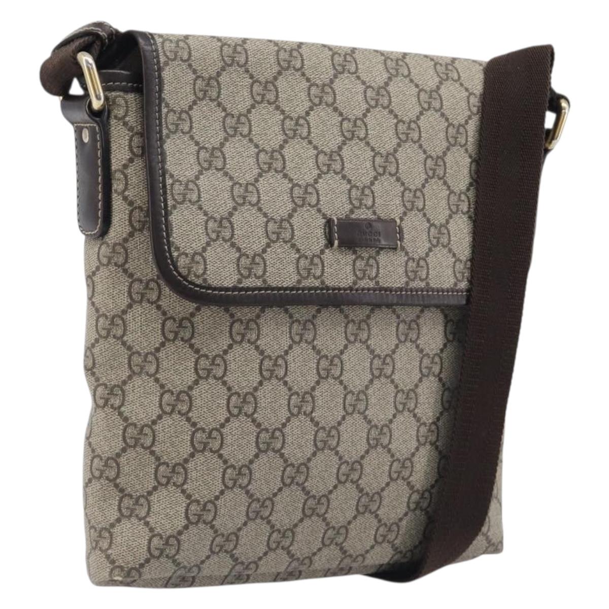 GUCCI GG Supreme Shoulder Bag PVC Brown Gold Tone 223666 Auth 209141