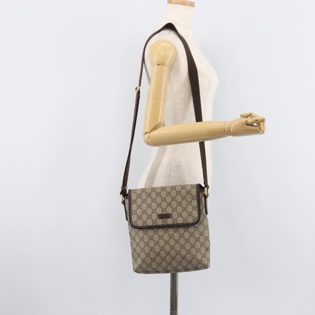 GUCCI GG Supreme Shoulder Bag PVC Brown Gold Tone 223666 Auth 209141