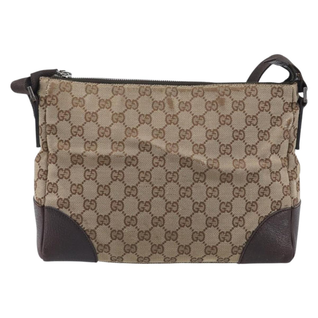 GUCCI GG Canvas Shoulder Bag Beige Silver 114273 Auth 209149