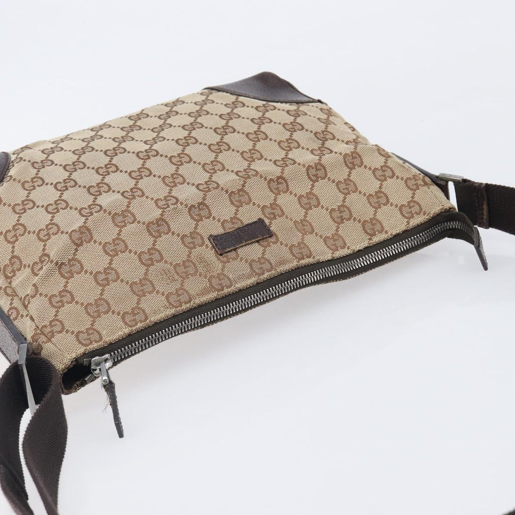 GUCCI GG Canvas Shoulder Bag Beige Silver 114273 Auth 209149