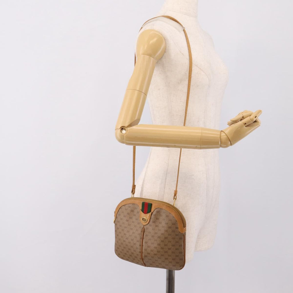 GUCCI Micro GG Web Sherry Line Shoulder Bag PVC Brown 904 02 047 Auth 209155