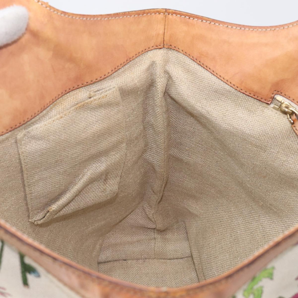 GUCCI Bamboo Flora Hand Bag Canvas Beige Gold Tone 137394 Auth 209161