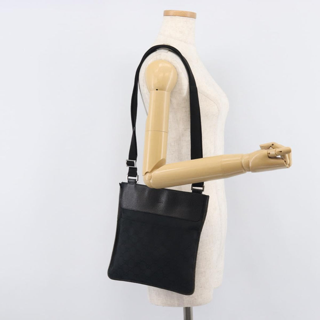 GUCCI GG Canvas Shoulder Bag Black Silver 27639 Auth 209188