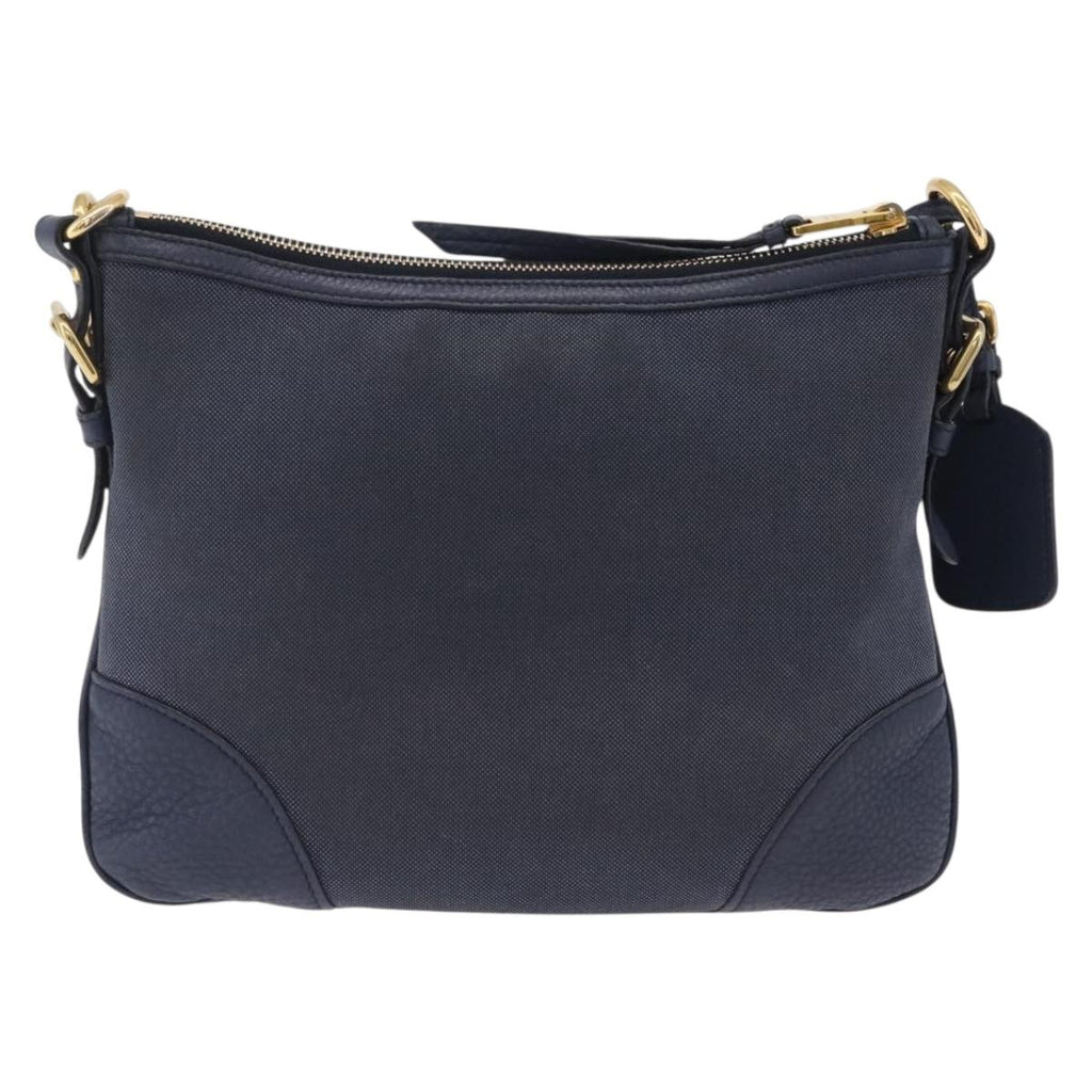 PRADA Shoulder Bag Jacquard Navy Gold Auth 209294A