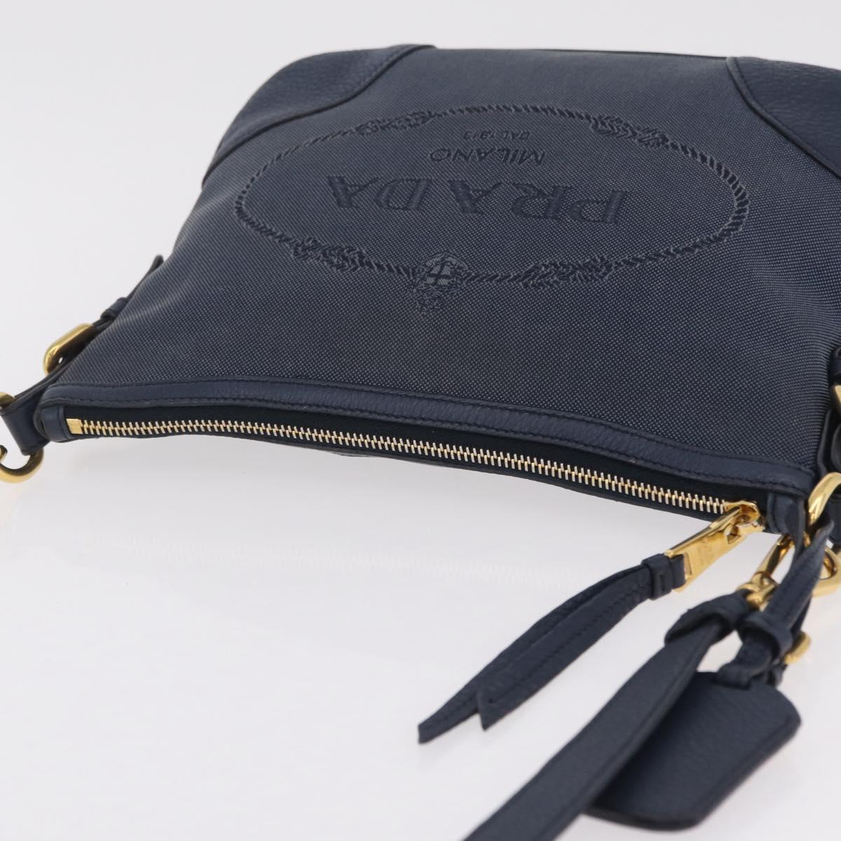 PRADA Shoulder Bag Jacquard Navy Gold Auth 209294A