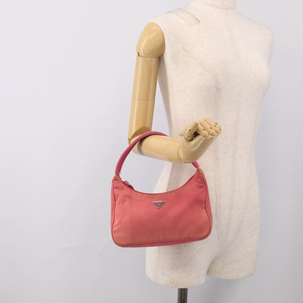 PRADA Hand Bag Nylon Pink Silver Auth 209399