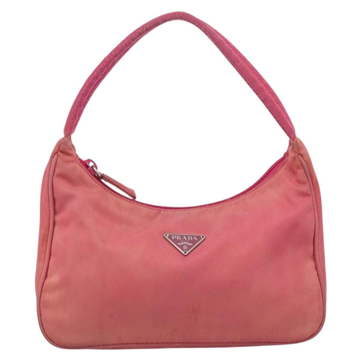 PRADA Hand Bag Nylon Pink Silver Auth 209399